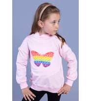 Toontoy Kız Çocuk Pamuklu Balıkçı Yaka Popıt Desenli Sweatshirt (Açık Pembe)