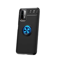 Xiaomi Redmi Note 9 4G Kılıf Yüzüklü Standlı Manyetikli Silikon (Siyah-Mavi)