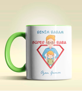 Kişiye Özel Benim Babam Süper Baba Tasarımlı Siyah Kupa Bardak (Yeşil)