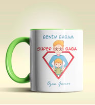 Kişiye Özel Benim Babam Süper Baba Tasarımlı Siyah Kupa Bardak (Yeşil)