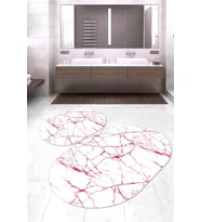 Dijital Baskılı Kaymaz Taban Yıkanabilir Oval 2'li Klozet Takımı Banyo Paspası NOKZ-HT-417 (Pembe)
