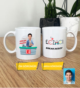 Kişiye Özel Karikatürlü Eczacı Hediye Kupa Bardak Erkek Ezacıya Tıp Bayramı Hediyesi (Beyaz)