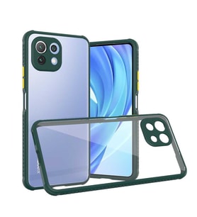 Xiaomi Mi 11 Lite Kılıf Kenar Renkli Sararmaz Şeffaf Kapak (Koyu Yeşil)