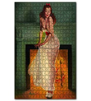 Cakapuzzle Şömine Önünde Beyaz Gecelikli Kadın Puzzle Yapboz MDF (Ahşap) (1000 Parça)
