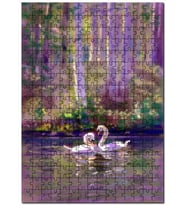 Cakapuzzle Göldeki Bir Çift Kuğu Yağlıboya Çizim Puzzle Yapboz MDF (Ahşap) (500 Parça)