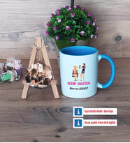 Kadın Kuaförü Kupa Bardak Beyaz ve Fotoğraflı Ahşap Anahtarlık Hediye (Model 4)