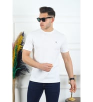 Kozik Erkek Bisiklet Yaka Standart %100 Pamuk Erkek Basic T-Shirt (Beyaz)