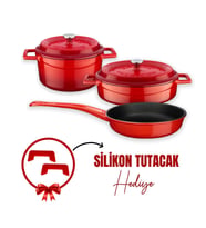 Lava Döküm 3x Trendy Serisi 6 Parça Tencere & Tava Seti (Kırmızı)