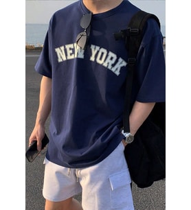 Erkek New York Baskılı Oversize Tshirt (Lacivert)