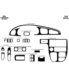 Meriç® Kia Carnival Ön Torpido Kaplama Maun 14 Parça 1999-2006 (Piano Black)