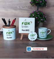 Fizik Öğretmeni Hediye Seti Dekoratif Taş, Kalemlik, Ahşap Altlıklı Türk Kahvesi Fincanı, Ahşap Anahtarlık Hediye Öğretmenler Günü Hediyesi (Model 9)