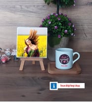 Love Yourself Fotoğraflı Dekoratif Taş, Ahşap Altlıklı Türk Kahvesi Fincanı Hediye (Model 1)