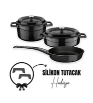 Lava Döküm 3x Trendy Serisi 6 Parça Tencere & Tava Seti (Siyah)