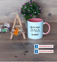 Halaya Hediye Kupa Bardak Beyaz ve Fotoğraflı Ahşap Anahtarlık Hediye (Model 6)
