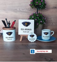 Özel Güvenlik Görevlisi Hediye Seti Dekoratif Taş, Kalemlik, Ahşap Altlıklı Türk Kahvesi Fincanı, Ahşap Anahtarlık Hediye (Model 5)