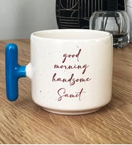 Kişiye Özel Good Morning Handsome Hediye T Kupa Bardak Sevgiliye Hediye (Mavi)