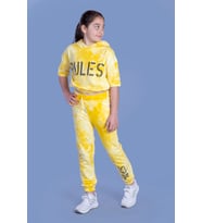 Toontoy Kız Çocuk Rules Baskılı Batik Desenli Crop Eşofman Takımı (Sarı)