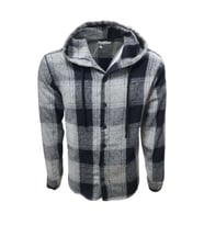 Ronex R00644 Erkek Oduncu Kapüşonlu Düğmeli Ekose Büyük Kareli Gömlek - ST00644-Siyah-XXL (Lacivert)