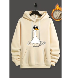 Duck Baskılı Oversize Sweatshirt (Bej)