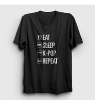 Presmono Unisex Sarı Eat Sleep Repeat K-Pop T-Shirt 272943tt (Siyah)