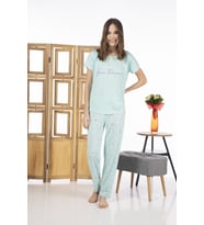 Estiva 24109 Kadın Kalp Desenli Kısa Kollu Yazlık Viskon Pijama Takımı (Yeşil)