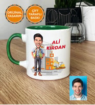 Kişiye Özel Karikatürlü İnşaat Mühendisi Hediye Kupa Bardak Erkek İnşaat Mühendisine Mühendisler Günü Hediyesi (Yeşil)
