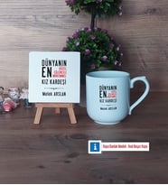 Kız Kardeş Dekoratif Taş, Kupa Bardak Kırmızı Hediye (Model 4)