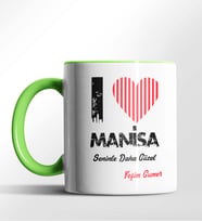Kişiye Özel Manisa Seninle Daha Güzel Tema Siyah Renk Kupa (Yeşil)