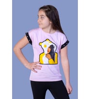 Toontoy Kız Çocuk Kız Baskılı Kolları İnci Detaylı Tişört (Pembe Melanj)