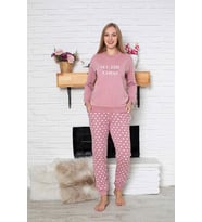 Kadın Bisiklet Yaka Bilek Lastikli 2 İplik Cepli Kışlık Eşofman Pijama Takımı (Pembe)