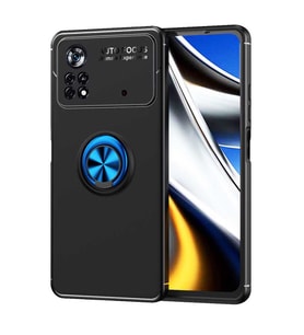 Xiaomi Poco M4 Pro 4G Kılıf Yüzüklü Magnetli Ravel Case Kapak (Siyah-Mavi)