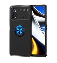 Xiaomi Poco M4 Pro 4G Kılıf Yüzüklü Magnetli Ravel Case Kapak (Siyah-Mavi)