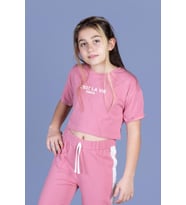 Toontoy Kız Çocuk Crop Model Tişört (Gül Kurusu)