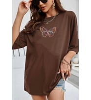 Unisex Butterfly  Baskılı T-shirt (Kahverengi)