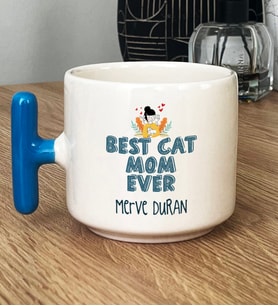 Kişiye Özel Best Cat Mom Ever Hediye T Kupa Bardak En İyi Kedi Annesi (Mavi)