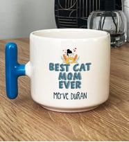 Kişiye Özel Best Cat Mom Ever Hediye T Kupa Bardak En İyi Kedi Annesi (Mavi)