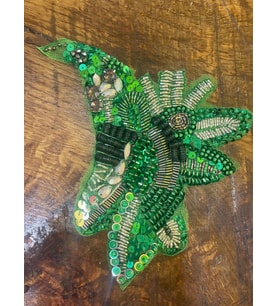 12X15 CM DANTEL GÜPÜT TAŞ BONCUK İŞLEME APLİKE OMUZ APOLET GİYİM AKSESUARI (Yeşil)