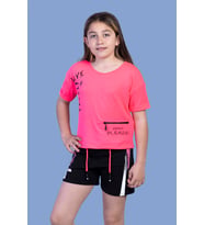 Toontoy Kız Çocuk Cep Detaylı Baskılı Şortlu Takım (Fuşya)