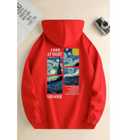Vangogh Baskılı Oversize Sweatshirt (Kırmızı)
