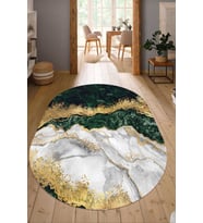 Dijital Baskılı Kaymaz Taban Yıkanabilir Oval Salon Halısı Mutfak Halısı Yolluk NDO-HT-317 (Yeşil)