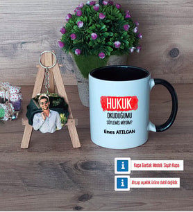 Hukuk Okuduğumu Söylemiş Miydim Kupa Bardak Beyaz ve Fotoğraflı Ahşap Anahtarlık Hediye (Model 11)