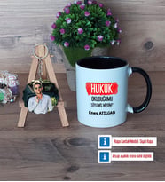 Hukuk Okuduğumu Söylemiş Miydim Kupa Bardak Beyaz ve Fotoğraflı Ahşap Anahtarlık Hediye (Model 11)
