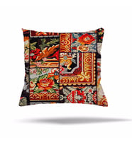 Geometrik Patchwork Çiçek Etnik Gizli Fermuarlı Yastık Kılıfı Kırlent Kılıfı Koltuk Yastık Kılıfı  (Siyah-Turuncu) (Siyah - Turuncu)