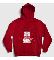 Presmono Unisex Gri Polar Bear Kutup Ayısı Yılbaşı Kapüşonlu Sweatshirt 270787tt (Kırmızı)
