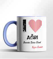 Kişiye Özel Ağrı Seninle Daha Güzel Tema Siyah Renk Kupa (Mavi)