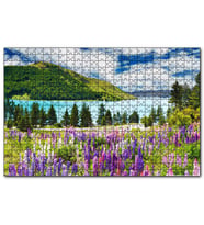 Cakapuzzle Dağ Gölü Bulutlar Ağaçlar Lavantalar  Puzzle Yapboz MDF (Ahşap) (500 Parça)