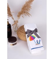 %100 Pamuk Nakışlı 28x46 2'li Havlu Seti (Mavi)