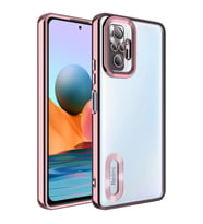 Xiaomi Redmi Note 10 Pro Kılıf Kamera Korumalı Logo Gösteren Şeffaf Kapak (Rose)