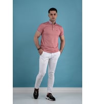 SLİMFİT POLO YAKA DÜĞMELİ MERSERİZE KUMAŞ ERKEK T-SHİRT (Gül Kurusu)