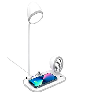 AW06 15W Kablosuz Wireless Şarj Standı - 3in1 Ayarlanabilir Masa Lambası ve Bluetooth Hoparlör Tasarımı (Beyaz)